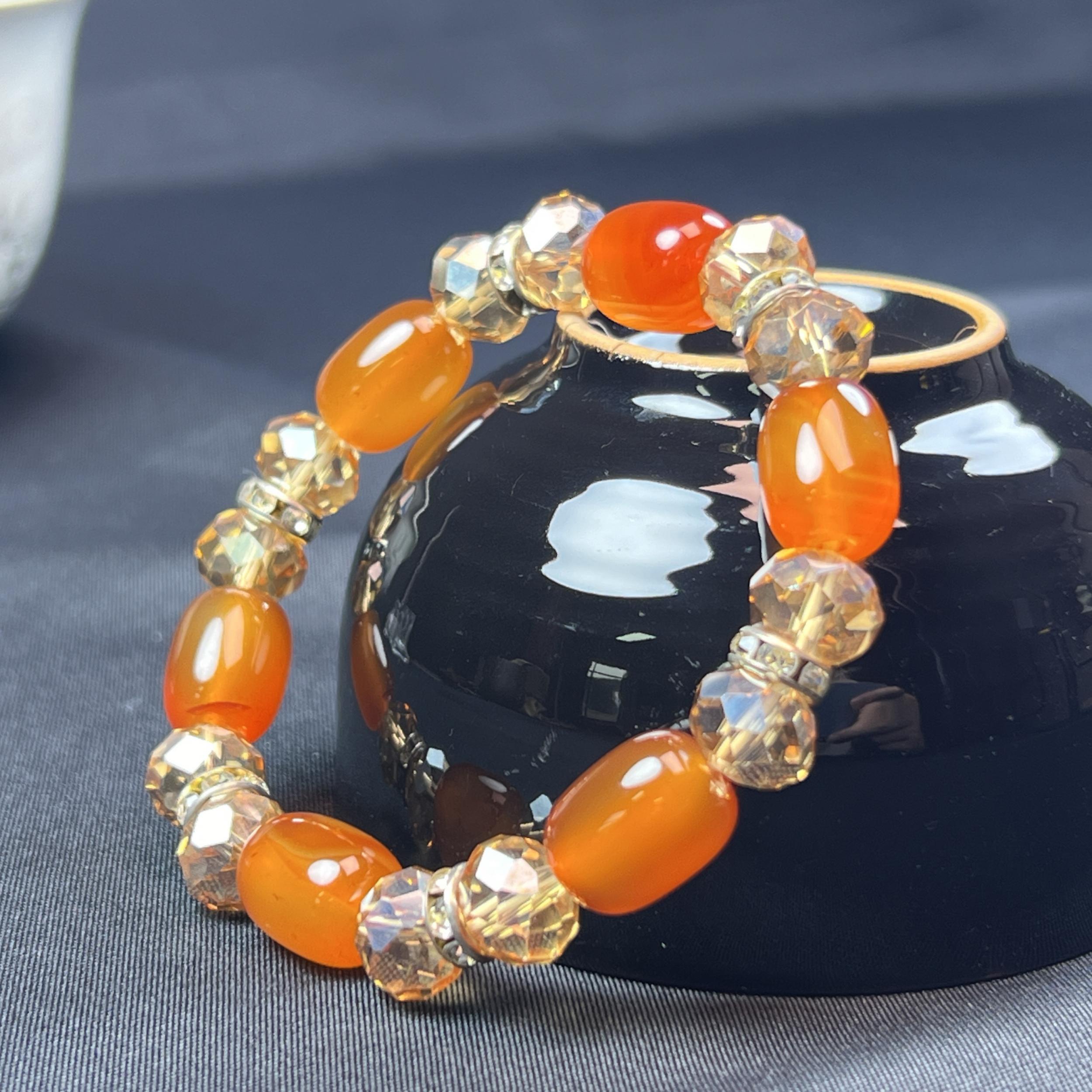Boho Tribal Orange Agate Beaded Bracelet Couples Gift